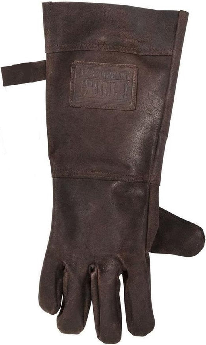 BBQ Leren Handschoen Donker Bruin | Barbecue Lederen Handschoen Rechts | Vaderdag Kados | Hittebestendige BBQ & Oven handschoen – Extra groot voor betere bescherming | Gevoerd |