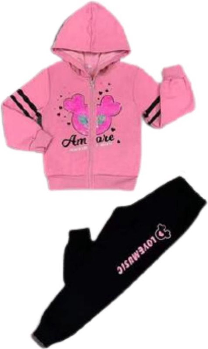 Joggingpak Music roze zwart - 110/116