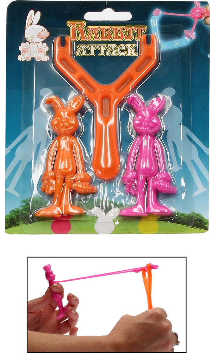 Rabbit Attack Rubberen Katapultpoppetjes 2 Stuks – 8x3x1cm | Speelgoed Katapult met Rubberen Konijntjes om af te Schieten | Schietspeelgoed voor Jongens en Meisjes