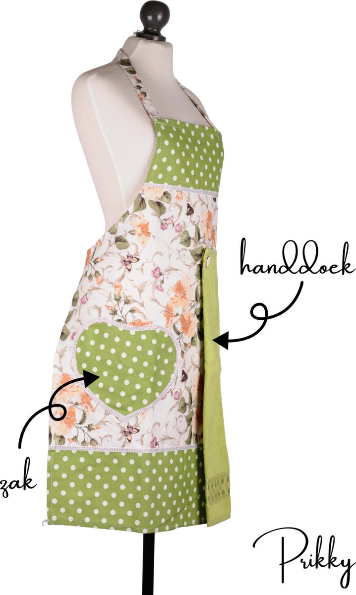 Prikky Keukenschort- Schort met zak en handdoek- Keukenschort voor vrouwen- Schort vrouwen- 78x60cm Keukenschort dames