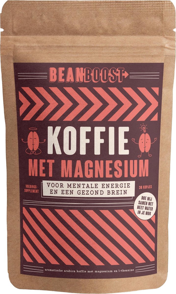 Koffie met Magnesium | met ATA-Mg - Mg Citraat - L-Theanine | voor Energie - Geheugen - Balans | Bean Boost | 30 Doseringen