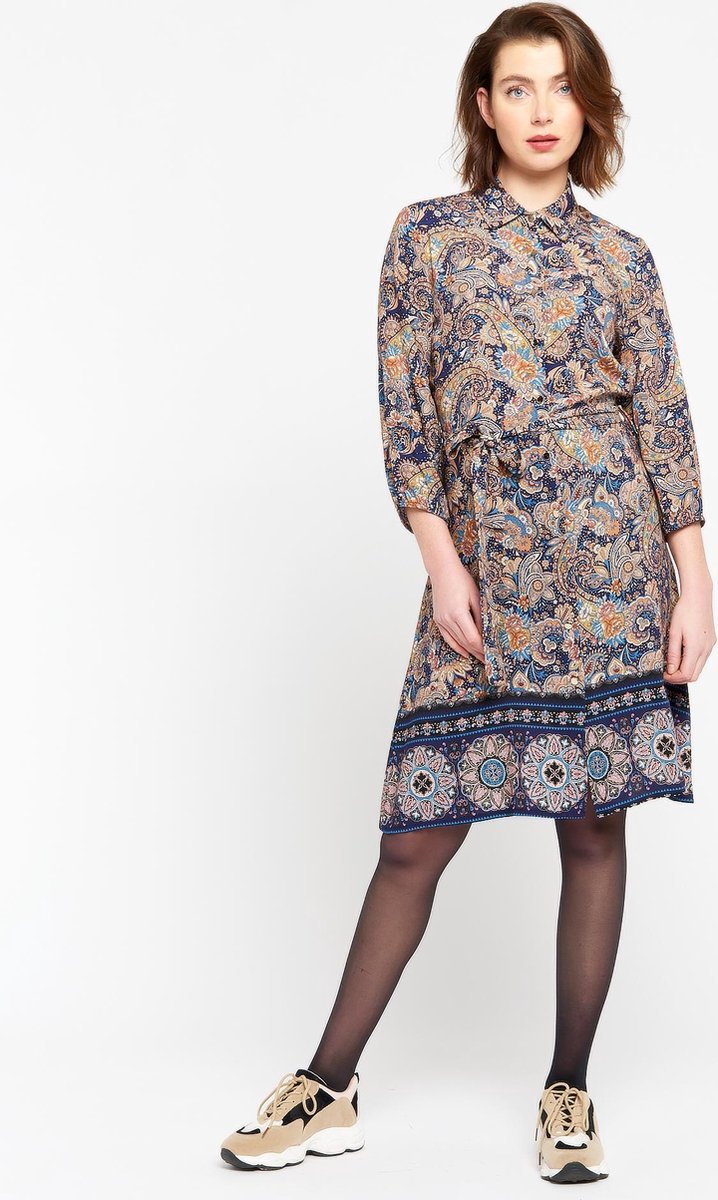 Jurk met driekwartsmouw en bloemen - Marine Blauw