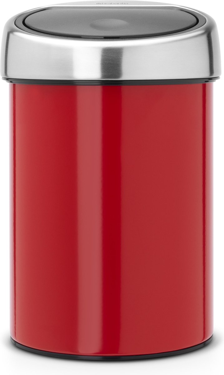Brabantia Touch Bin Prullenbak - 3 l - Passion Red met Brilliant Steel deksel