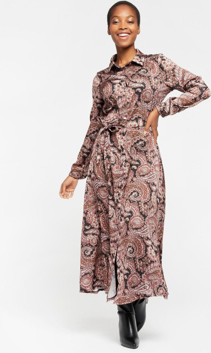 Maxi jurk met print en lange mouwen - Rood
