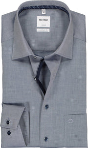 OLYMP Luxor comfort fit overhemd - mouwlengte 7 - marine blauw structuur (contrast) - Strijkvrij - Boordmaat: 48