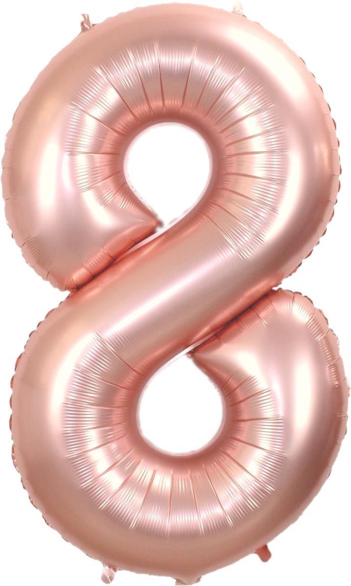 Folie Ballon Cijfer 8 Jaar Rosé Goud 86Cm Verjaardag Folieballon Met Rietje