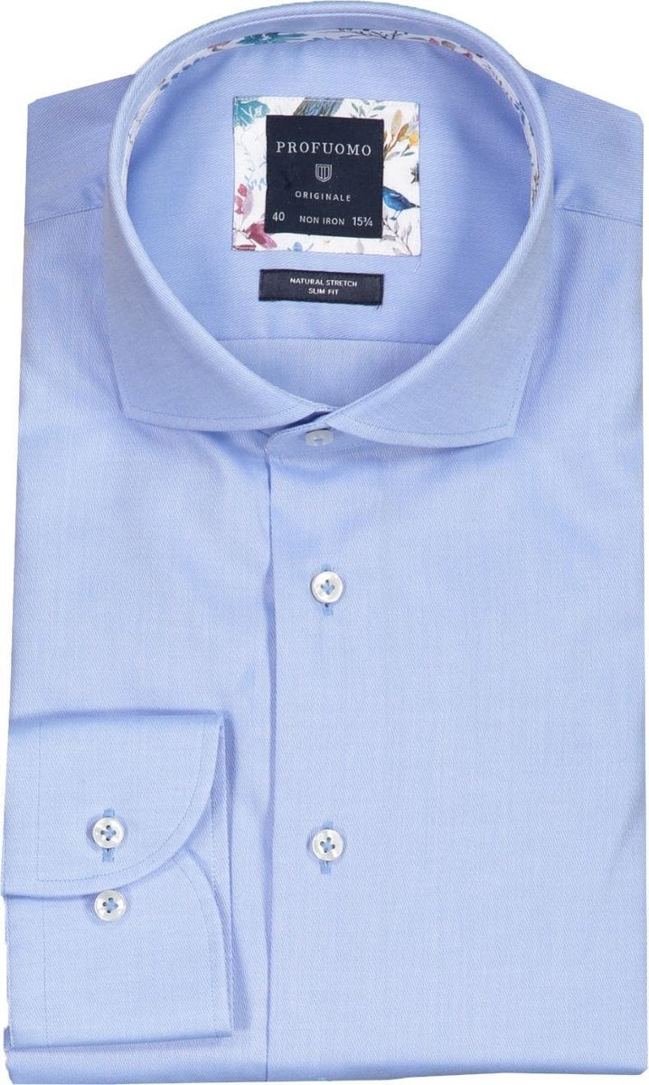 Profuomo   Overhemd Blauw Getailleerd - Maat UK17.5-EU44 - Heren - Herfst/Winter Collectie - Katoen