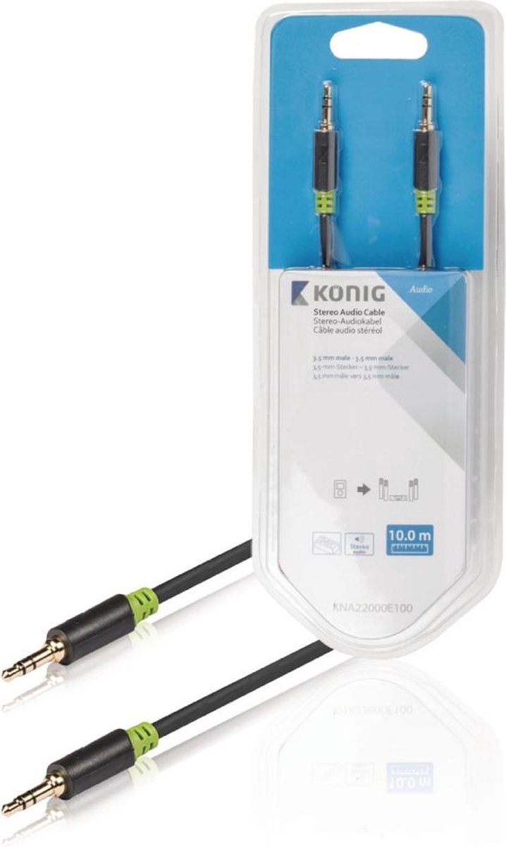 Stereo audio cable 3.5 mm male - male 10.0 m grey