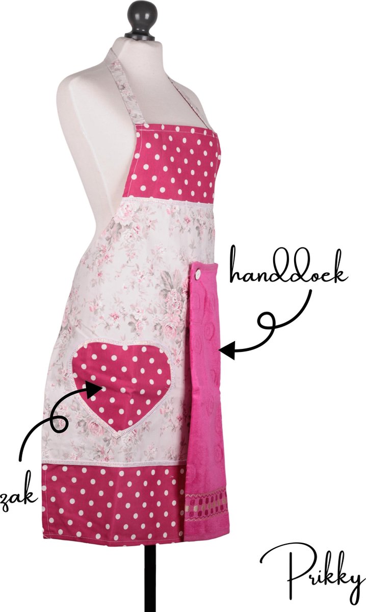 Prikky Keukenschort- Schort met zak en handdoek- Keukenschort voor vrouwen- Schort vrouwen- 78x60cm Keukenschort dames