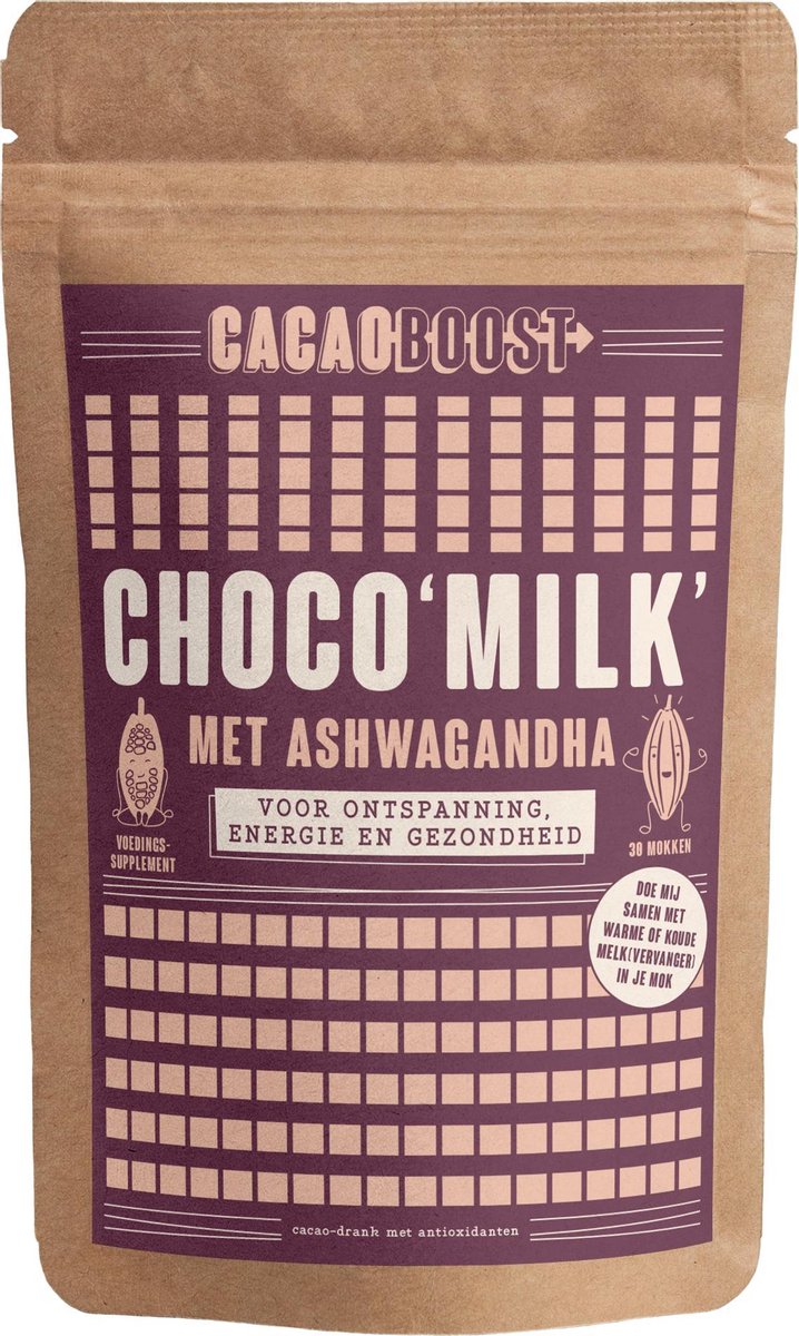 Cacao Latte met Ashwagandha | Cacao Boost | Gezonde Chocomelk | met Criollo Cacao - Ashwagandha - Kaneel - Vanille | voor Ontspanning - Herstel - Gezondheid | 25 Doseringen