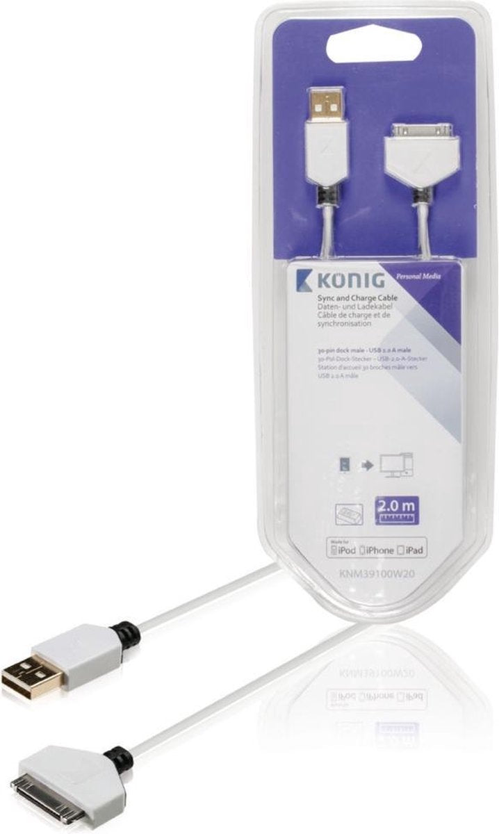 Konig 30-pins naar USB kabel - 2 meter