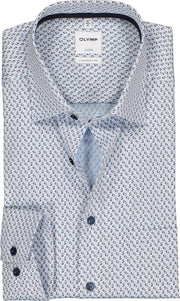 OLYMP Luxor comfort fit overhemd - blauw met beige dessin structuur (contrast) - Strijkvrij - Boordmaat: 48