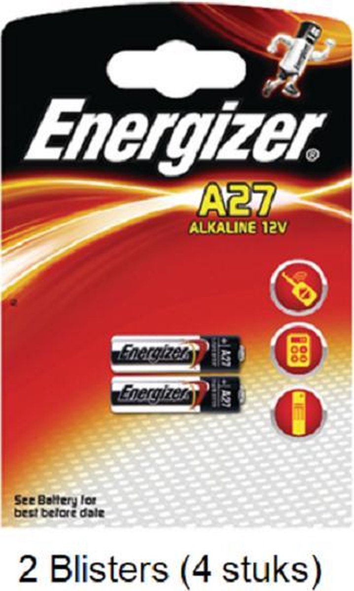 4 stuks (2 blisters a 2 stuks) Energizer Alkaline LR27 / A27 12v