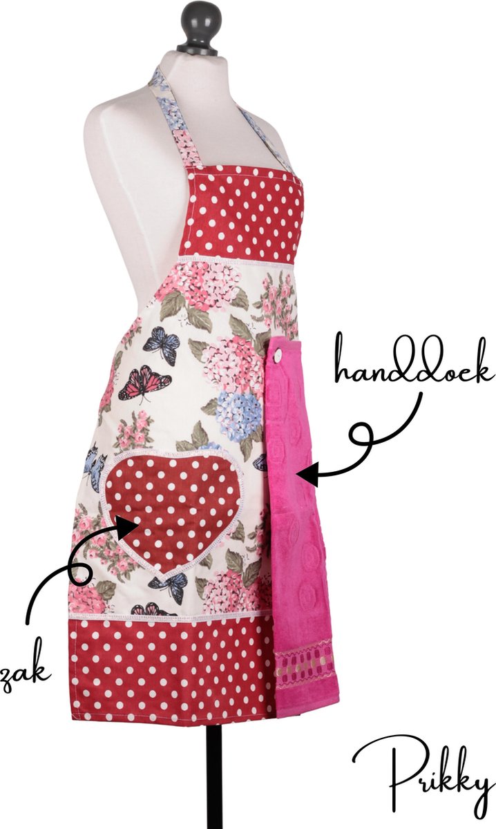 Prikky Keukenschort- Schort met zak en handdoek- Keukenschort voor vrouwen- Schort vrouwen- 78x60cm Keukenschort dames