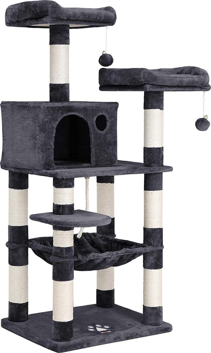 Nancy's Cathlamet Kattenboom - Krabpaal - Klimboom voor katten - Kat Toren met grot - Lichtgrijs - 55 x 45 x 143 cm