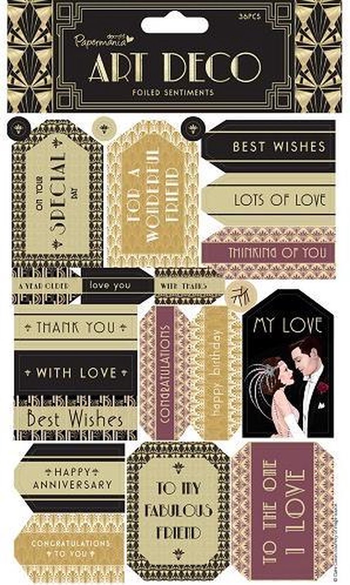 Docrafts: Art Deco Foiled Sentiments (36pcs)
