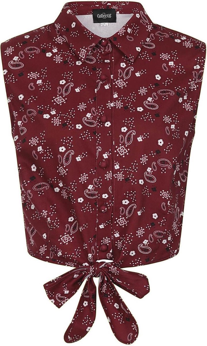Collectif Clarabella Bandana 50's Knoop Blouse Burgundy