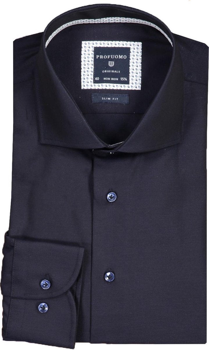 Profuomo   Overhemd Blauw Getailleerd - Maat UK16.5-EU42 - Heren - Herfst/Winter Collectie - Katoen