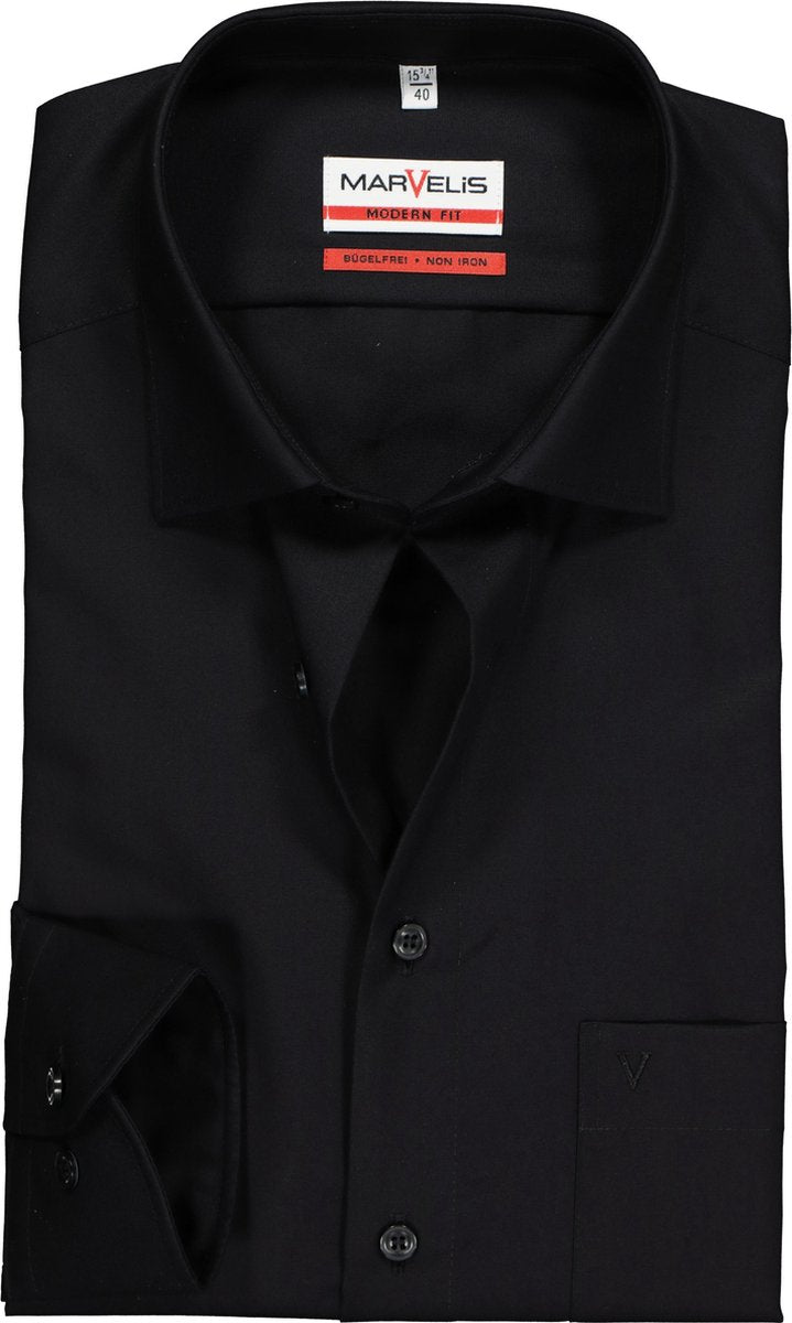 MARVELIS Modern Fit overhemd - zwart - Strijkvrij - Boordmaat: 41