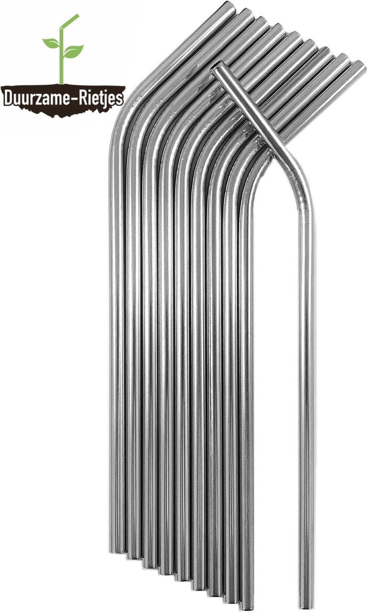 Roestvrijstalen rietjes  zilver | 20 st. gebogen | RVS rietjes | Metalen Rietjes