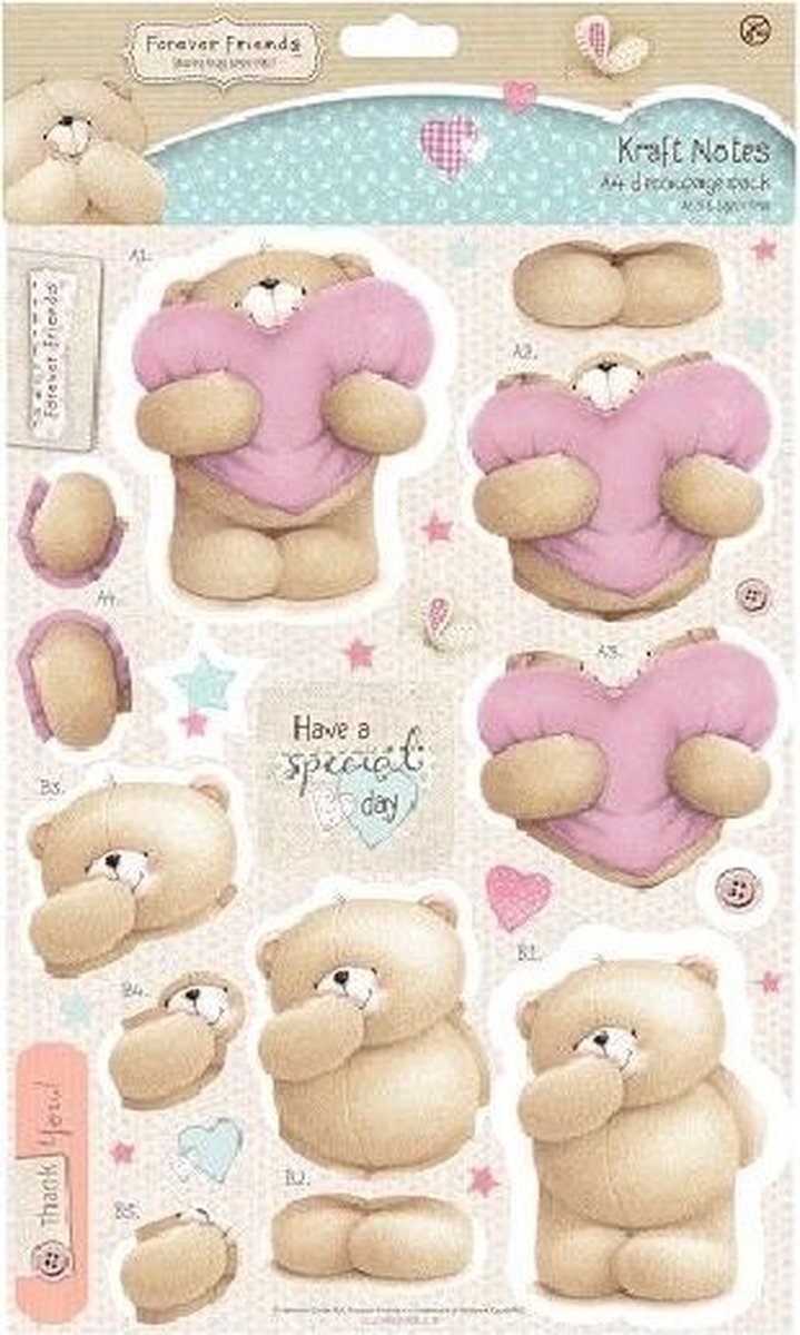 A4 Decoupage Pack - Kraft Notes - Special Day"Forever Friends"