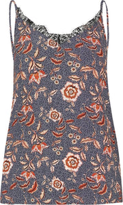 Cassis - Top met kant en Indiase bloemenprint - Marineblauw