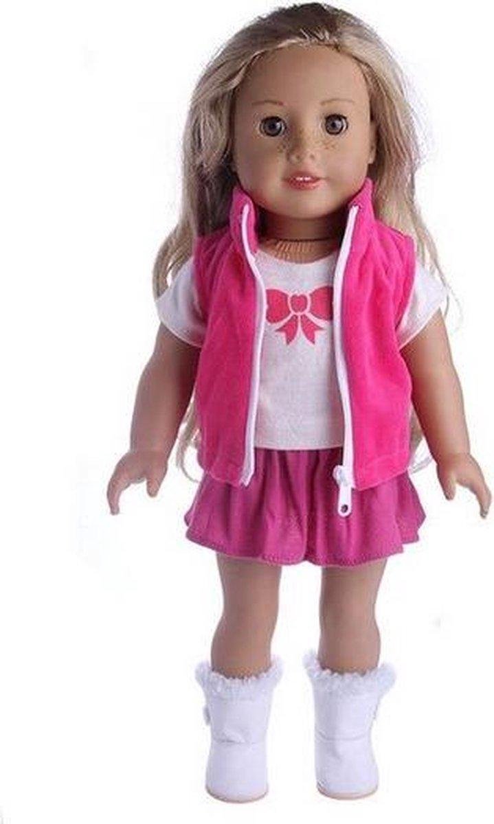 Dolldreams | Poppenkleertjes 43 cm - Roze kleding set met shirtje