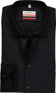 MARVELIS Modern Fit overhemd - zwart - Strijkvrij - Boordmaat: 45