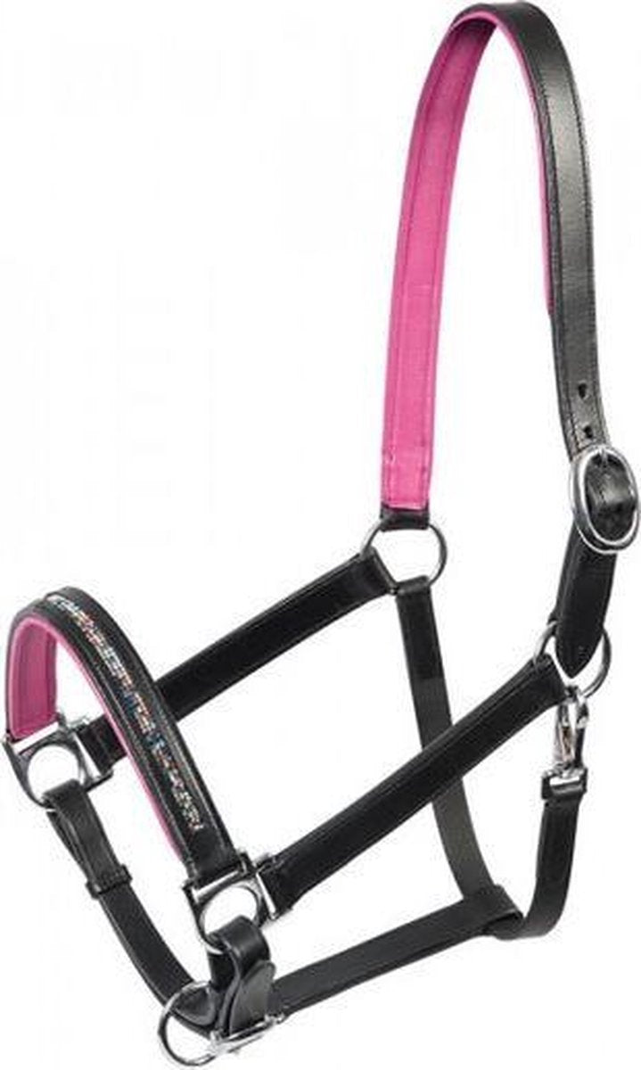 PFIFF lederen halster met strass-steentjes Vario' FULL Zwart-pink