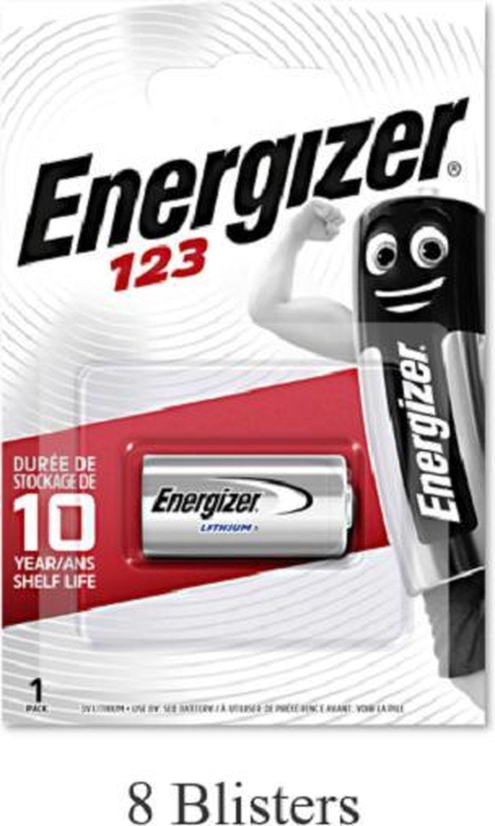 8 stuks (8 blisters a 1 stuk) Energizer Lithium CR123 batterij 3V / EN123P1