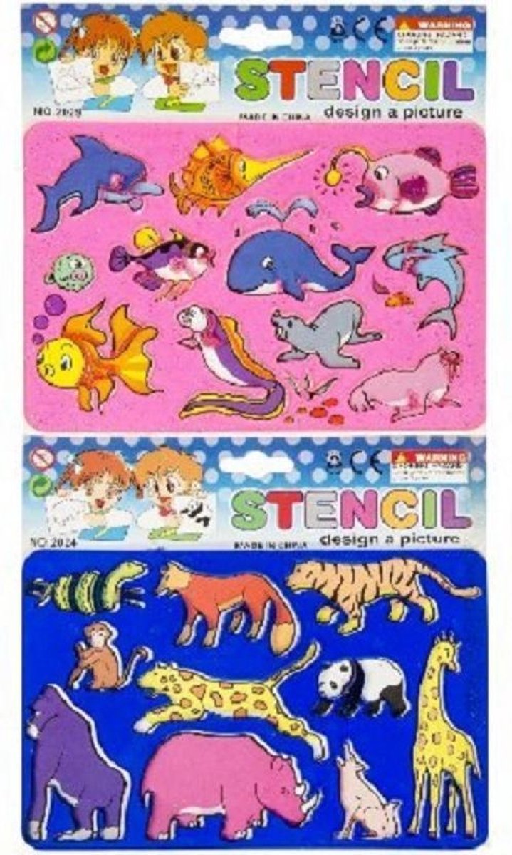 Sjabloon dieren 2x sjablonen wilde dieren & zeedieren