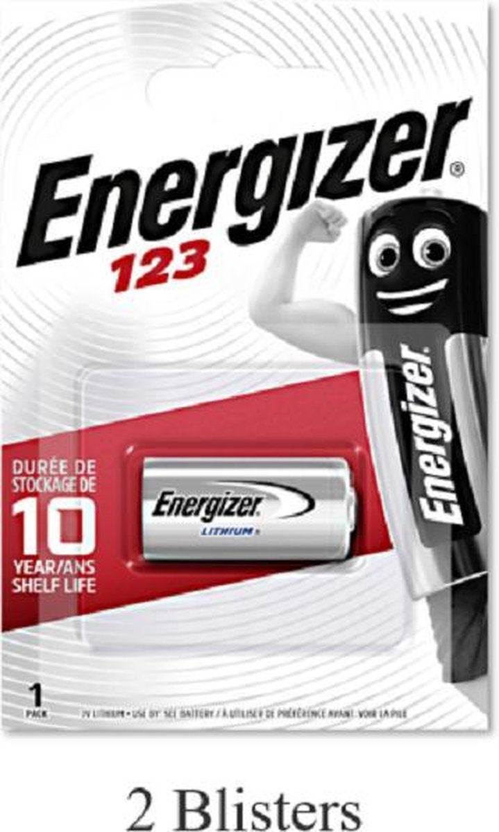 2 stuks (2 blisters a 1 stuk) Energizer Lithium CR123 batterij 3V / EN123P1