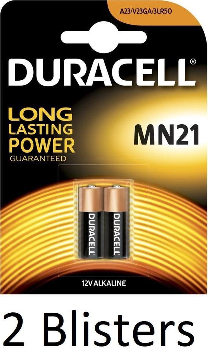 4 Stuks (2 Blisters a 2 st) Duracell MN21 Alkaline Beveiligingsbatterij