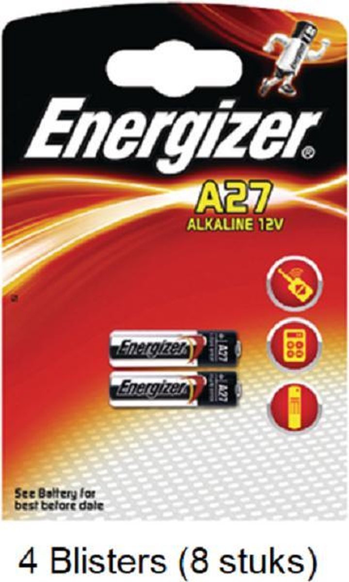 8 stuks (4 blisters a 2 stuks) Energizer Alkaline LR27 / A27 12v