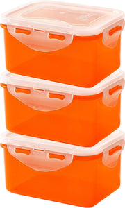 Lock&Lock Vershoudbakjes | Bewaardozen voedsel | Snackdoosjes - Set van 3 Stuks - 470 ml - Oranje