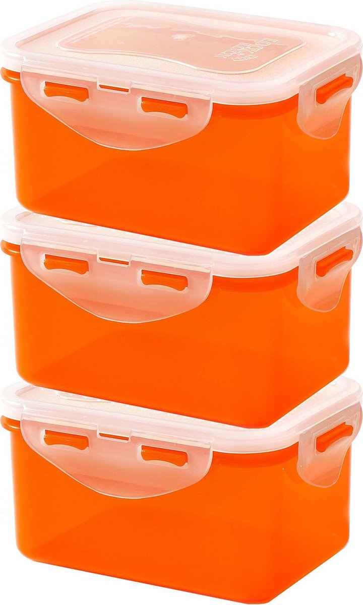 Lock&Lock Vershoudbakjes | Bewaardozen voedsel | Snackdoosjes - Set van 3 Stuks - 470 ml - Oranje