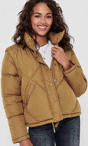 Only korte bruine oversized tussenjas winterjas en bodywarmer in 1 - Maat XS
