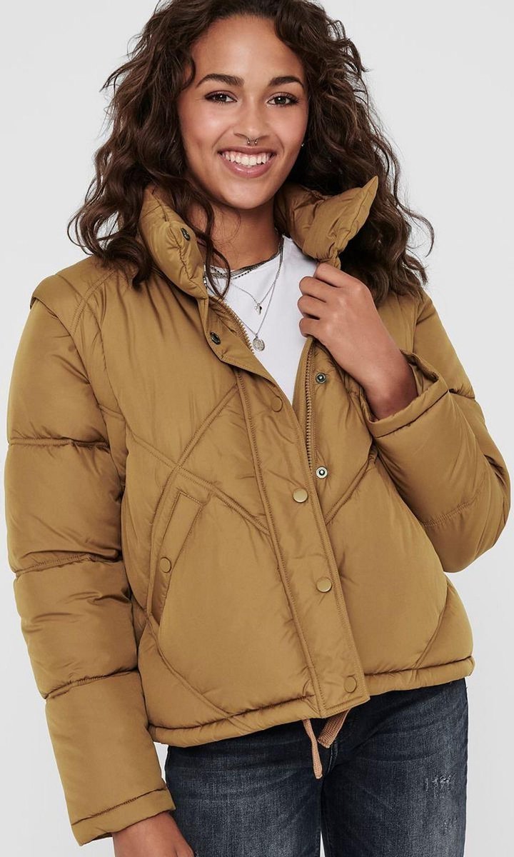 Only korte bruine oversized tussenjas winterjas en bodywarmer in 1 - Maat XS