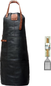Sorprese Premium – bbq schort – zwartbruin ruit – bbq schort mannen – 100% premium leder – inclusief jamie oliver bbq spatel - bbq schort leer man