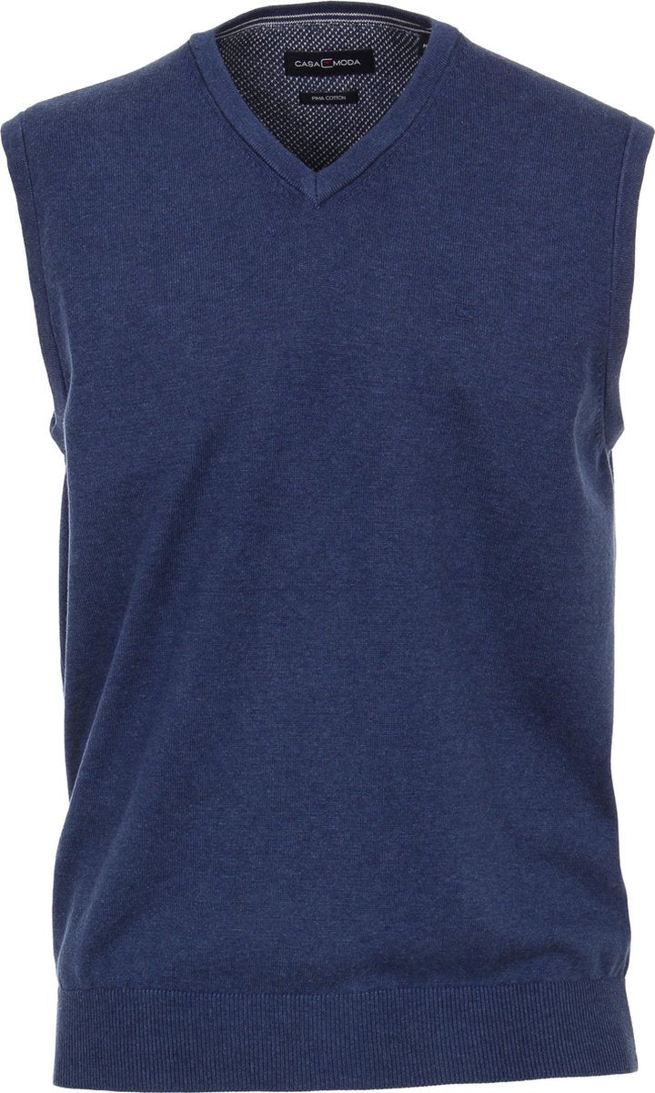 Casa Moda heren spencer katoen - V-hals - blauw -  Maat L