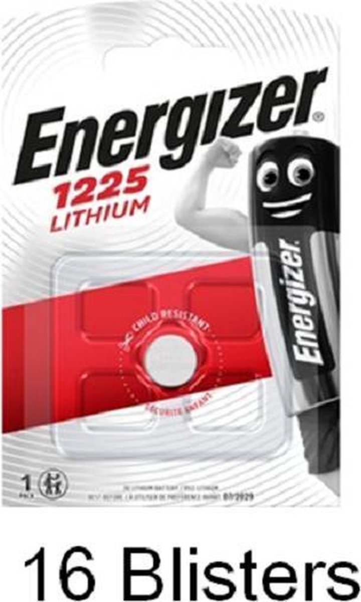 16 stuks (16 blisters a 1 stuk) Energizer CR1225 Lithium knoopcel 3V