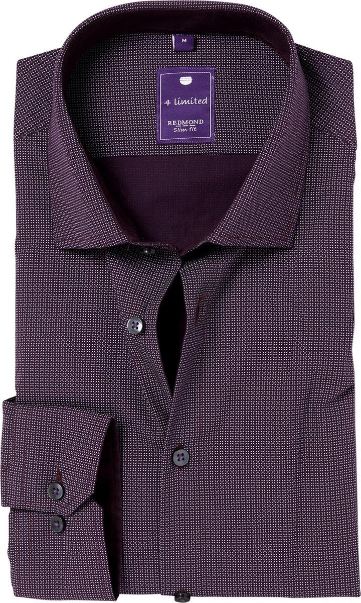 Redmond Slim Fit overhemd - paars met wit dessin - Strijkvriendelijk - Boordmaat: 43/44