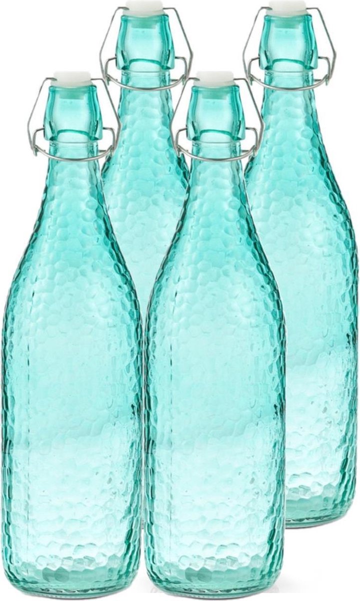 4x Glazen flessen aqua blauw met beugeldop 500 ml - Zeller - Olie/azijn flessen - Decoratie flessen
