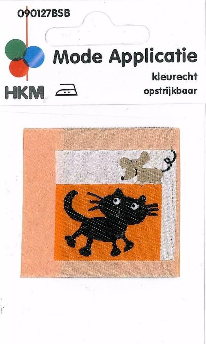 HKM APPLICATIE LABEL KAT MET MUIS OPSTRIJKBAAR - 5 STUKS. 5 X 5CM.