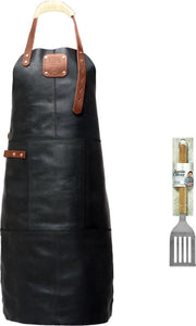 Sorprese Premium – bbq schort – zwart-bruin creme – bbq schort mannen – 100% premium leder – inclusief jamie oliver bbq spatel - bbq schort leer man