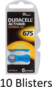 60 stuks (10 blisters a 6 st) Duracell DA675 hoorapparaat batterij - Blauw