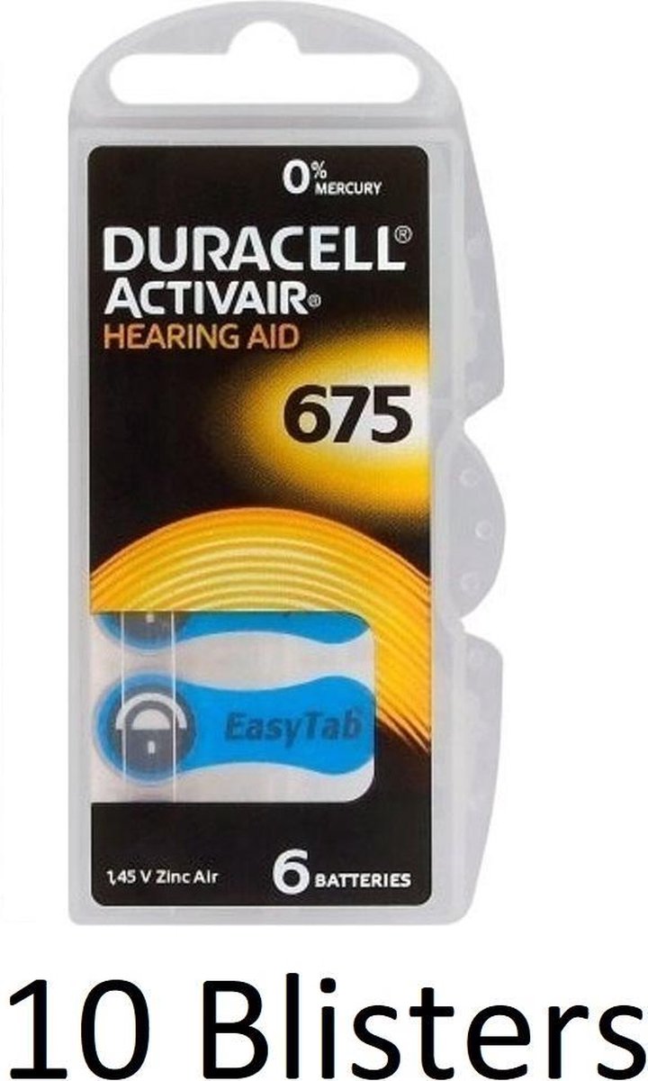 60 stuks (10 blisters a 6 st) Duracell DA675 hoorapparaat batterij - Blauw