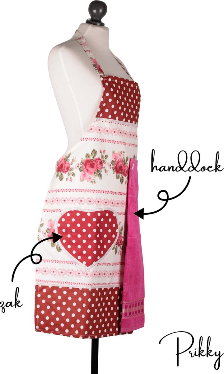 Prikky Keukenschort- Schort met zak en handdoek- Keukenschort voor vrouwen- Schort vrouwen- 78x60cm Keukenschort dames