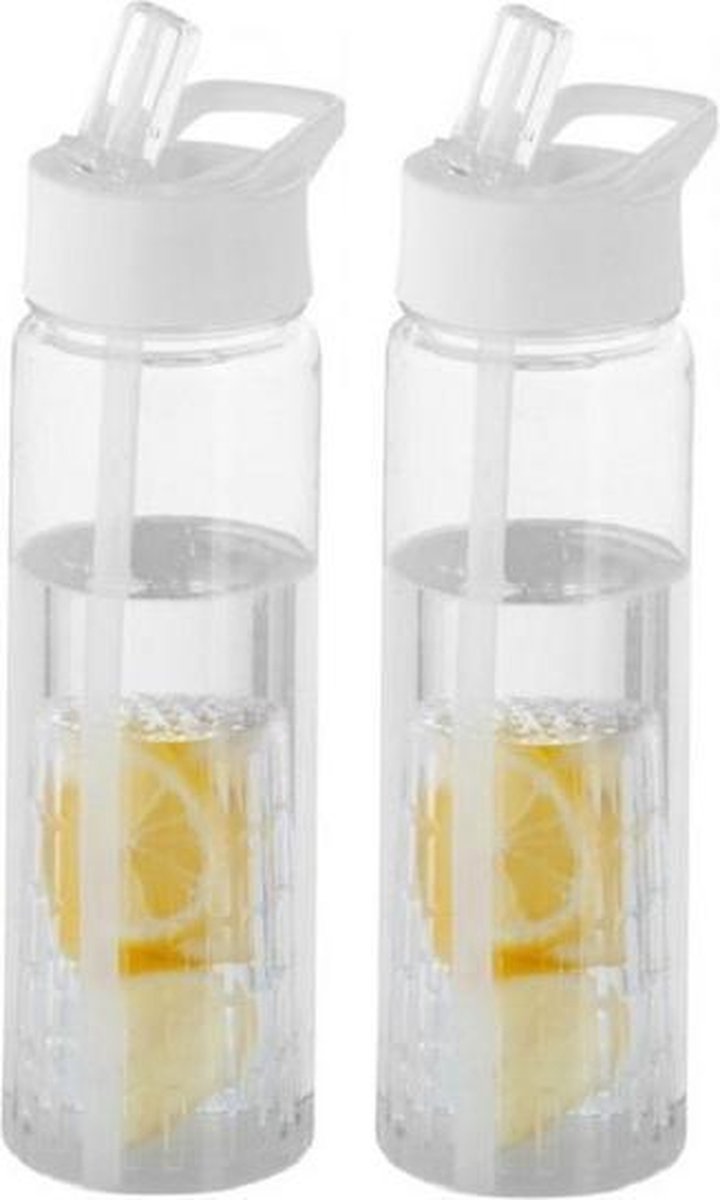2x Transparante drinkflessen/waterflessen met wit fruit infuser 850 ml - Sportfles - BPA-vrij