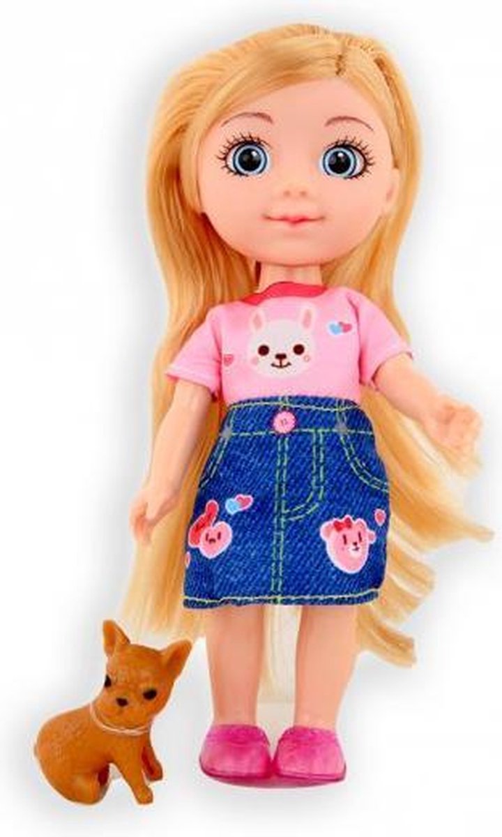 Pop little lily 16 cm met hond (Donker blauwe rok)
